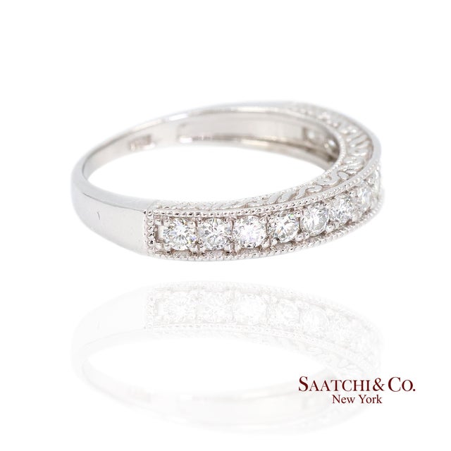14K White Gold Natural Diamond Engraved Band Ring Metal Type: 14K White Gold Total Item Weight: 2.8 Grams Ring Size: 6...