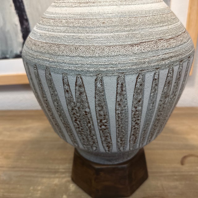 Bauhaus Ceramic Light Grey Hand Made Studio Glaze Vintage Mid Century Dutch Table Lamp For Sale - Image 3 of 7