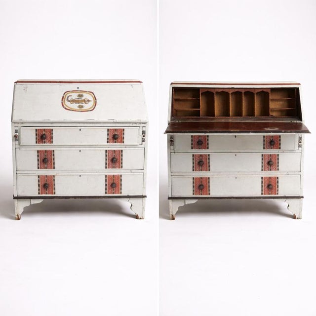 Brown Antique Painted Bureau Desk For Sale - Image 8 of 9