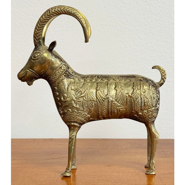 Mid 20th Century Vintage Etched Brass Ram Figure For Sale - Image 5 of 8