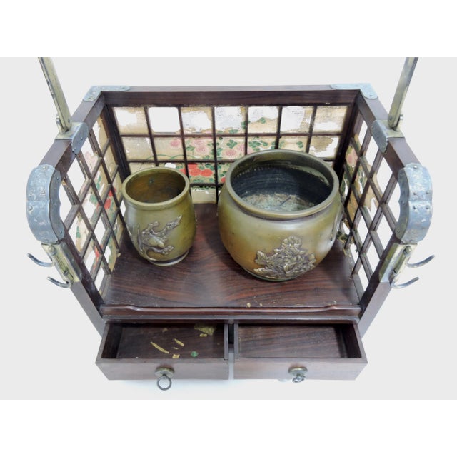Wood Nishi Hongan-Ji Temple Kyoto - Antique Japanese Tobacco-Bon Smoking Set With Solid Silver Embelishments (Meiji Period) For Sale - Image 7 of 12