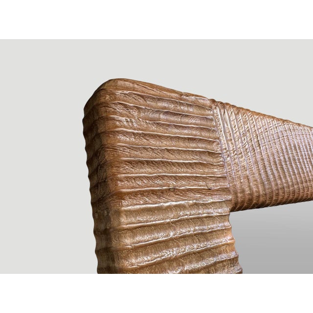 Andrianna Shamaris Minimalist Hand Carved Teak Wood Mirror For Sale - Image 4 of 5