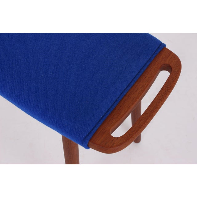 Wood Teak Stool with Blue Wool Cover, 1950s For Sale - Image 7 of 10