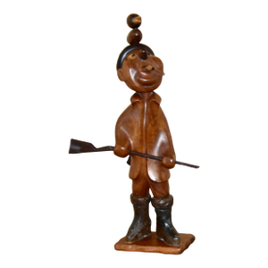 Dolfi Italian Hand Carved Wooden Duck Hunter Folk-Art Sculpture