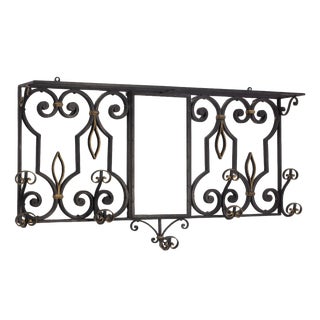 French Wall Coat Hat Rack Stand in Wrought Iron with Mirror, 1950s For Sale