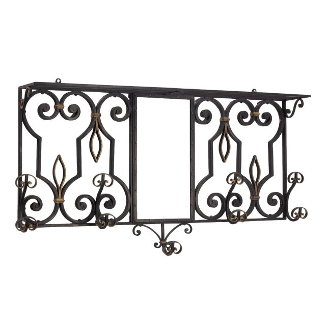 French Wall Coat Hat Rack Stand in Wrought Iron with Mirror, 1950s For Sale
