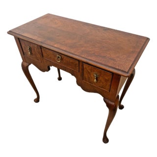 1960s Petite Desk Vanity, Chippendale Style, Three Dovetail Drawers, Solid Walnut For Sale