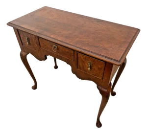 1960s Petite Desk Vanity, Chippendale Style, Three Dovetail Drawers, Solid Walnut