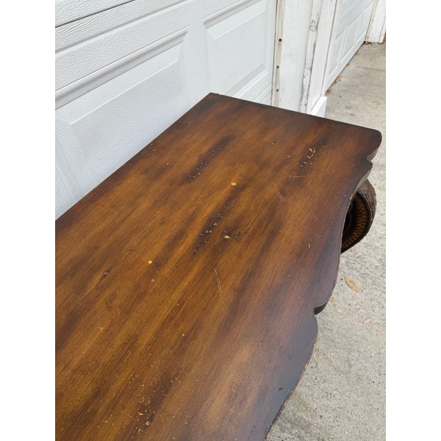 Wood Vintage Neoclassical Revival Console Table With Ornately Carved Scroll Supports and Lower Shelf For Sale - Image 7 of 12