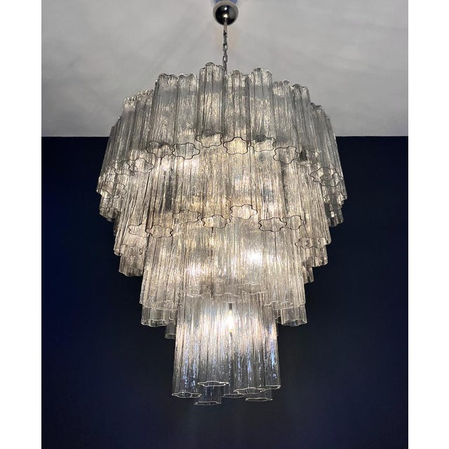 Large Vintage Murano Glass Tiered Chandelier with Smoked Glass Tube, 1990s For Sale - Image 11 of 16