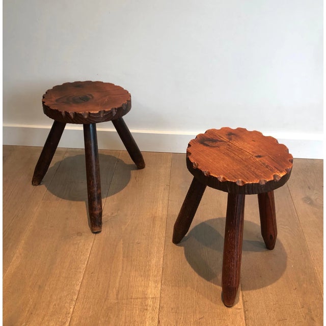 Brutalist Pine Stools. French Work. Circa 1950 - a Pair For Sale - Image 12 of 12