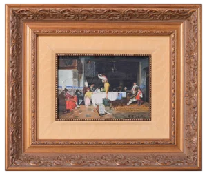 Spanish Interior Scene, the Party, 20th-century, Oil on Board, Framed