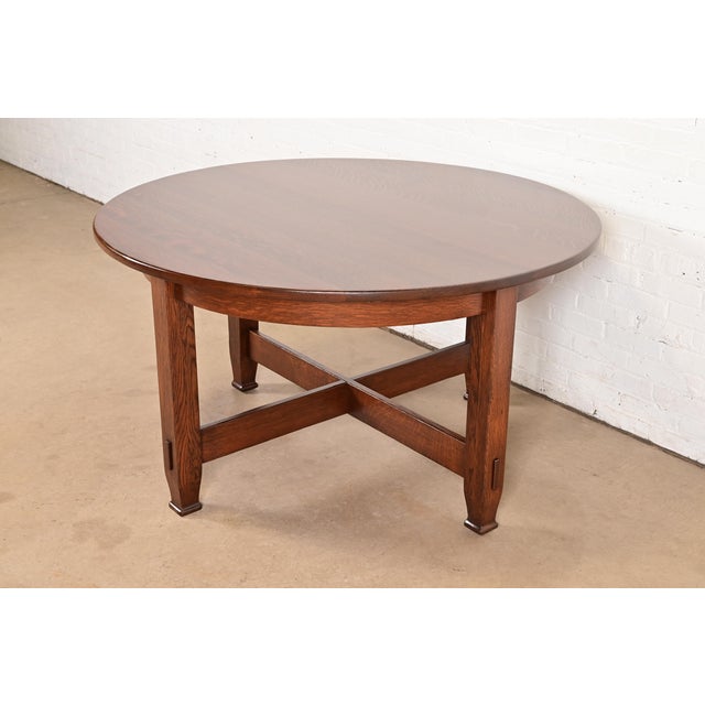 Stickley Brothers Antique Mission Oak Arts & Crafts Round Dining Table, Newly Refinished For Sale - Image 10 of 10