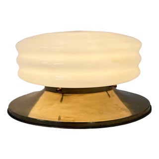 Vintage Art Deco Italian Brass and Opaline Glass Ceiling-mounted Lamp from Deknudt Lustrerie For Sale