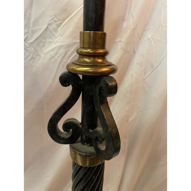 French 2000s Maitland-Smith Iron and Brass Large Candlesticks- Set of 3 For Sale - Image 3 of 10