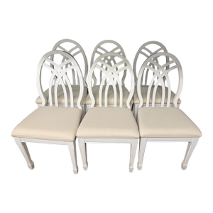 Late 20th Century Universal Furniture White Dining Chairs Arched Open Work Geometric Rounded Back Set of Six