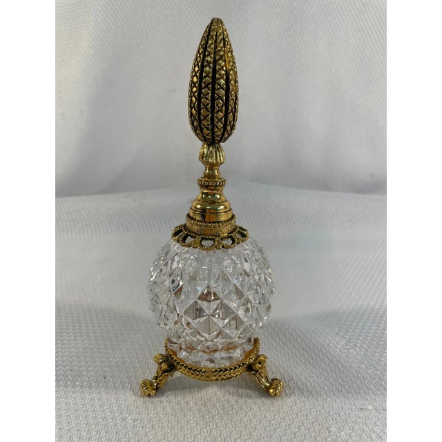 Vintage French Style Ormolu and Cut Crystal Perfume Bottle For Sale - Image 9 of 12