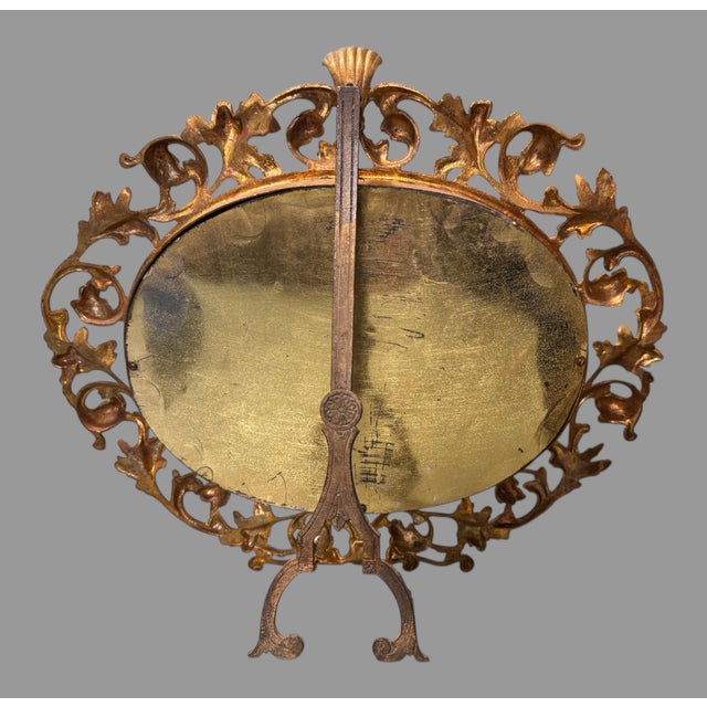 Antique Victorian Gilt Cast Metal Easel Back Vanity Dresser Mirror For Sale - Image 6 of 7