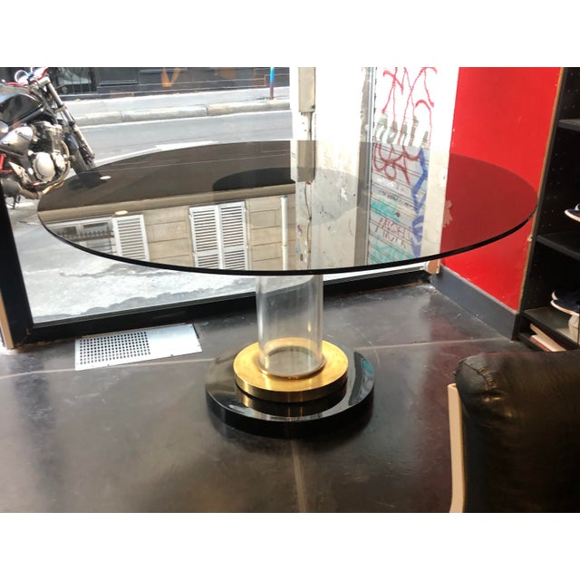 a circa 1970' italian romeo rega dining table base in brass and nickel palted and black with acrylic pillar. it is very...