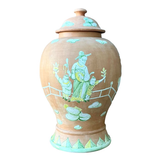 Vintage Regency Chinoiserie Lidded Urn For Sale