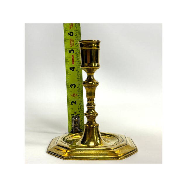 Single Diminutive Early 18th C. Queen Anne Octagonal English Brass Taperstick | Candlestick For Sale - Image 14 of 17