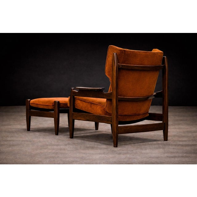 Alexandre Rapoport Brazilian Rosewood Armchair With Ottoman in Burnt Caramel Mohair, Brazil, 1960s For Sale - Image 4 of 17
