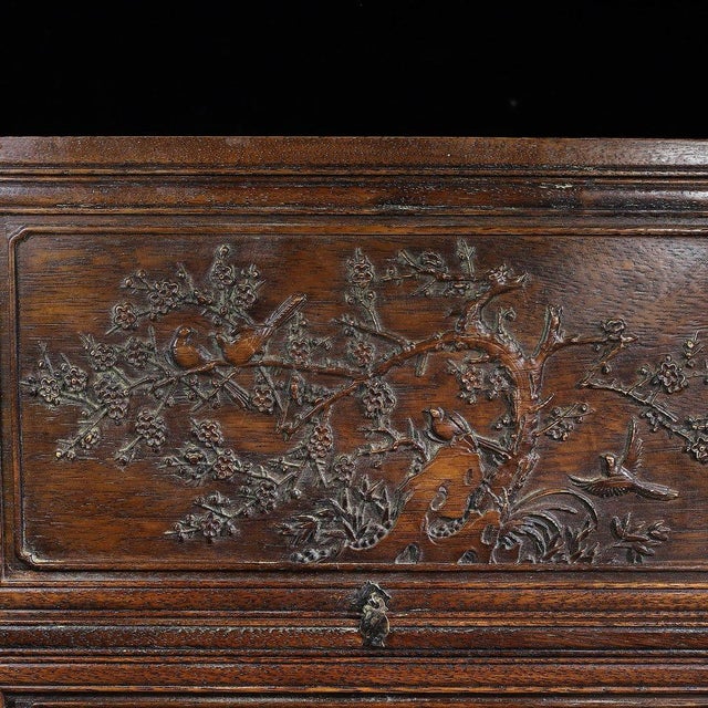Late 20th Century Vintage Rosewood Sliding Door Cabinet With Magpie & Plum Carving For Sale - Image 5 of 10