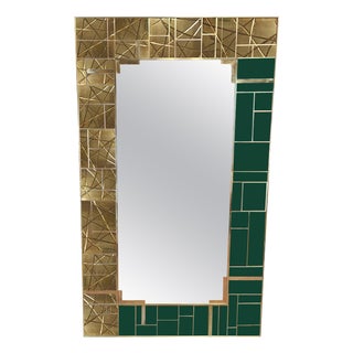 Wall Mirror in Green Murano Glass and Carved Brass from Justfurnituress SRL For Sale
