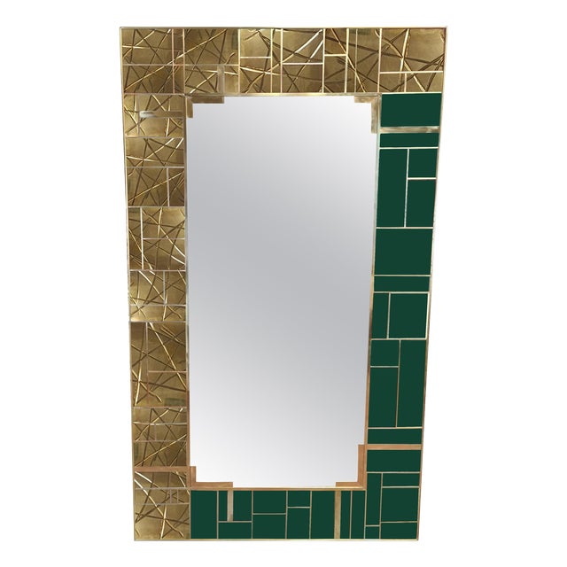 Wall Mirror in Green Murano Glass and Carved Brass from Justfurnituress SRL For Sale