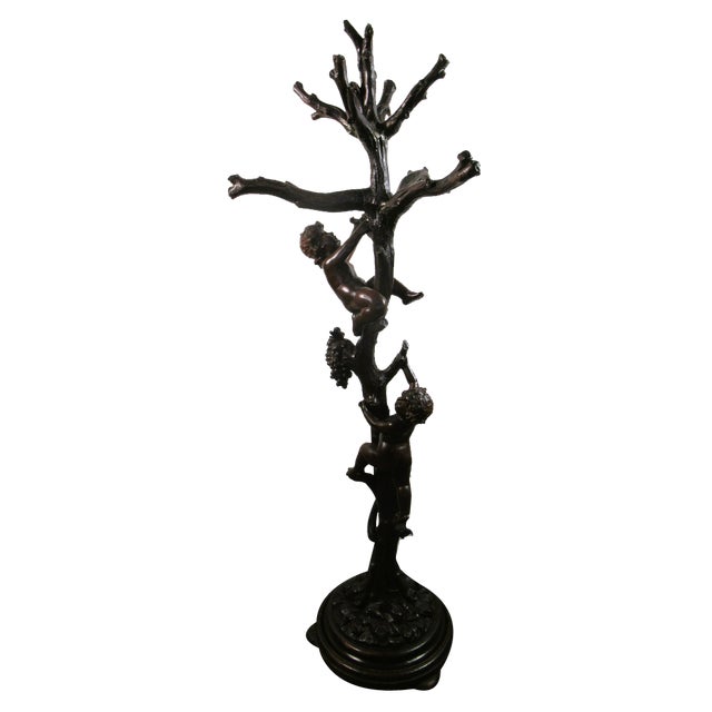 Coat Rack in Wood Carved with Tree and Putti For Sale