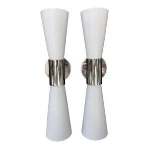 Pair of Aerin for Visual Comfort Signature Clarkson Medium Narrow Sconce in Polished Nickel & White