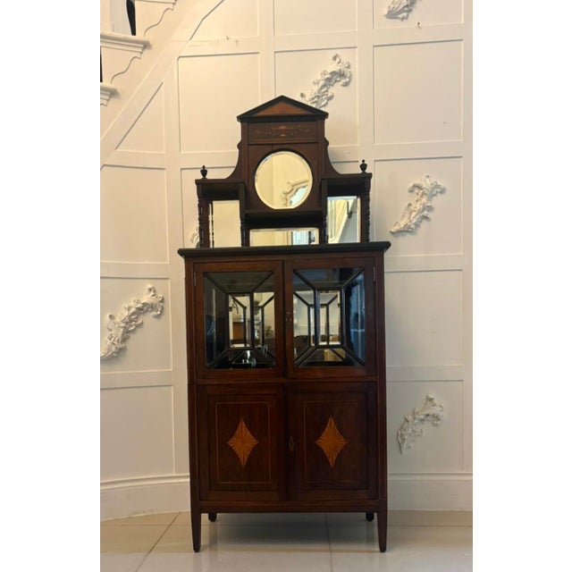 Antique Edwardian Satinwood Inlaid Mahogany Display Cabinet with Mirror Back, 1900 For Sale - Image 12 of 12