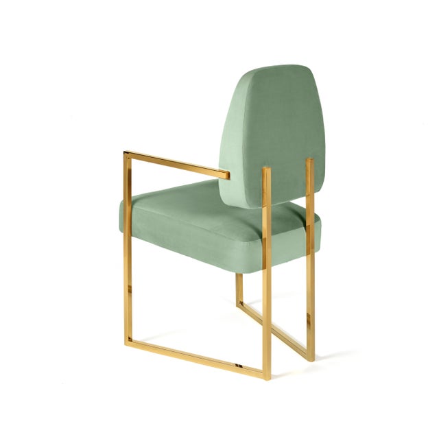 Contemporary Perspective Dining Chair in Golden Bath and Green Velvet from Insidherland For Sale - Image 3 of 8