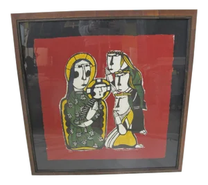 Sadao Watanabe Japanese Signed Framed Katazome Adoration of the Magi