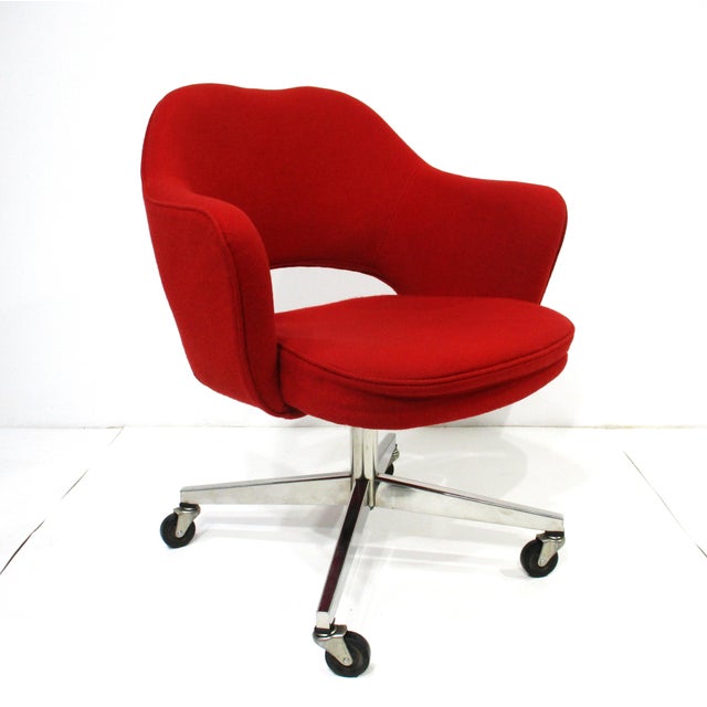 6 Eero Saarinen Upholstered Rolling Vintage Dining Chairs for Knoll For Sale - Image 10 of 16