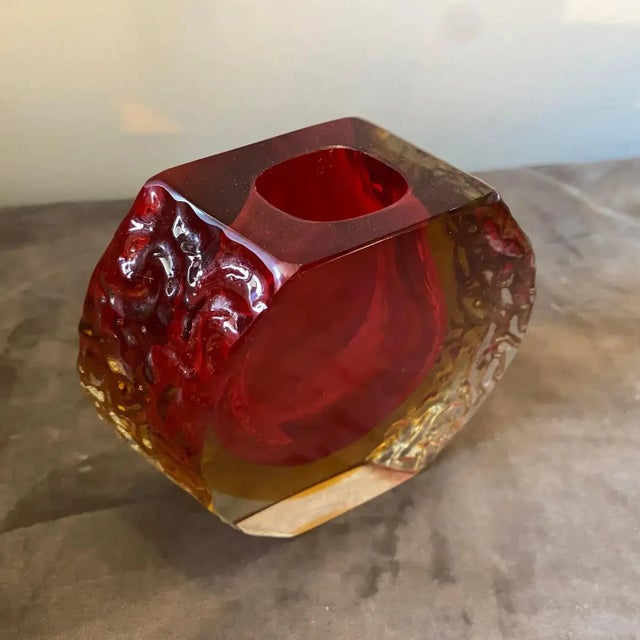 Mid-Century Modern 1960s Mandruzzato Mid-Century Modern Red and Yellow Sommerso Murano Glass Vase For Sale - Image 3 of 7