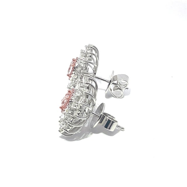 Pink 18k White Gold Floral Fancy Pink Diamond Earrings, A Pair For Sale - Image 8 of 10