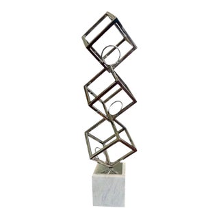 Modern Chrome Wine Rack-Marble Base-Sculptural-Geometric-3 Bottle Holder-Bar For Sale