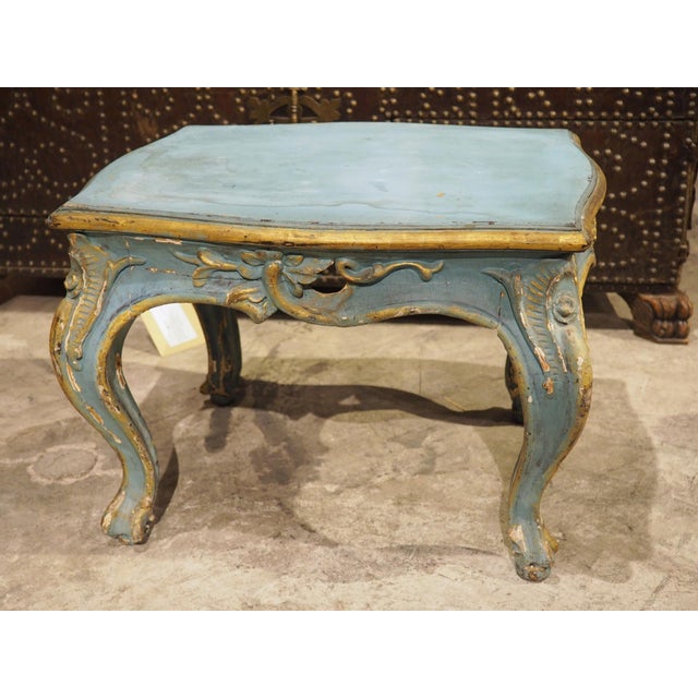 Antique Italian Blue Painted and Parcel Gilt Wooden Tabouret Stool, C. 1850 For Sale - Image 17 of 18