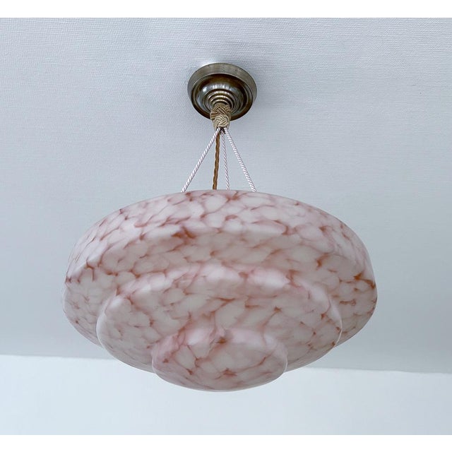 Art Deco Pendant Light in Pink and White Marble Glass, 1930s For Sale - Image 18 of 18