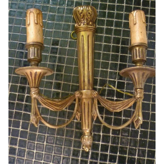 Pair French Empire/ Neoclassic Draped Bronze Swag Wall Sconces attrib. Maison Bagues 19thc.