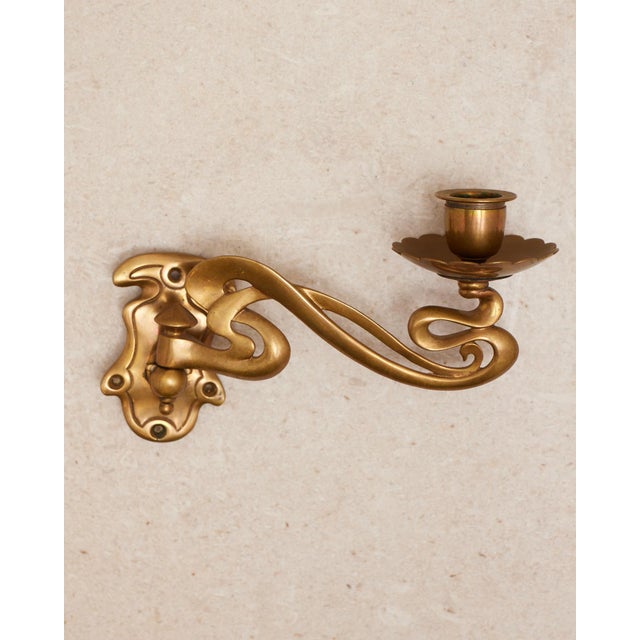 Art Nouveau Brass Taper Candlestick Rotating Sconces For Sale - Image 9 of 15