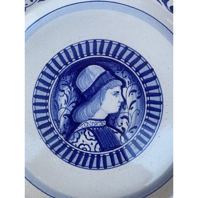 French Provincial Late 20th C. Italian Deruta-Style Hand-Painted Faience Portrait Wall Plate For Sale - Image 3 of 9