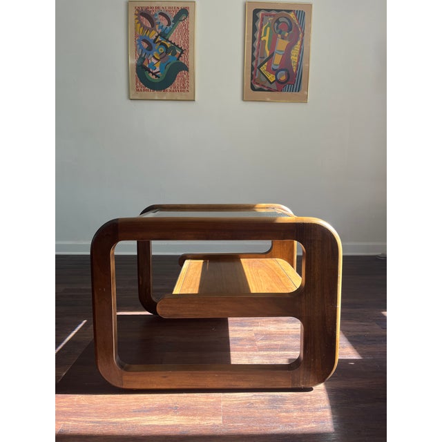 Wood 1970s Postmodern Walnut Waterfall Coffee Table Attributed to Lou Hodges for Mersman For Sale - Image 7 of 10