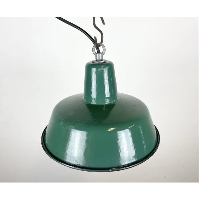 1960s Small Industrial Green Enamel Pendant Lamp, 1960s For Sale - Image 5 of 13