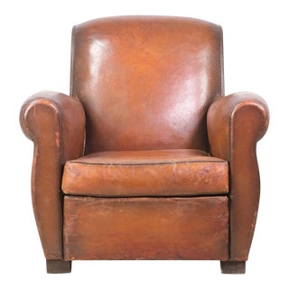 European Brown Studded Leather Club Chair For Sale