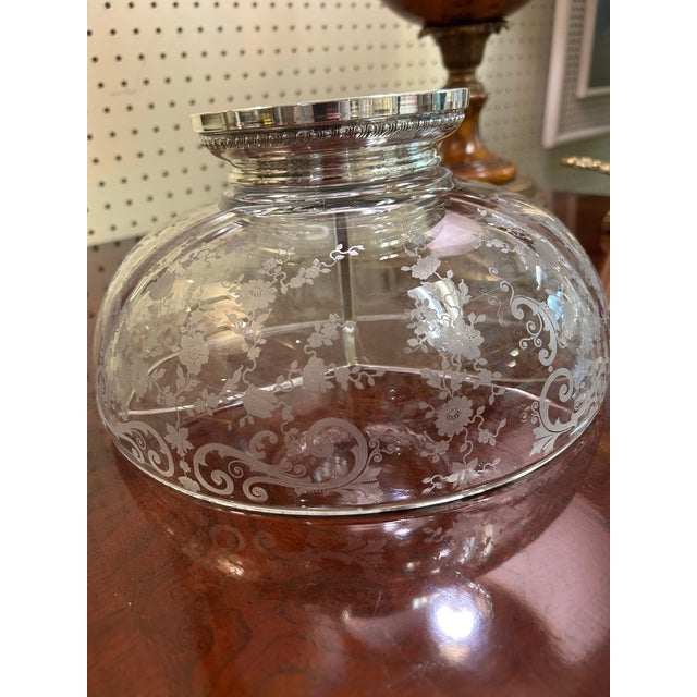 Metal Cambridge Glass Co. "Chantilly" 10" Divided Etched Glass Bowl, With Wallace Sterling Silver Foot, C. 1950's For Sale - Image 7 of 9