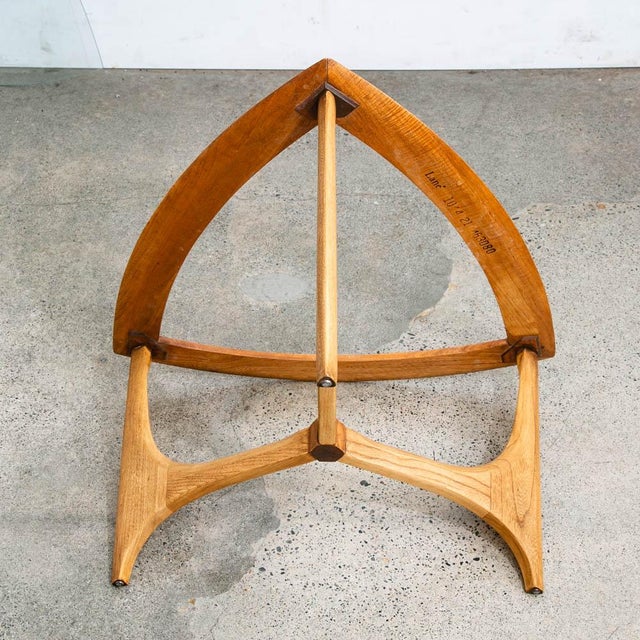Wood 1960s Mid Century Modern Cocktail Table Set Side End Round Glass Triangular Lane Pair For Sale - Image 7 of 11