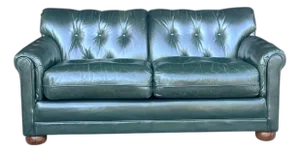 Vintage Dark Green Tufted Leather English Club Loveseat