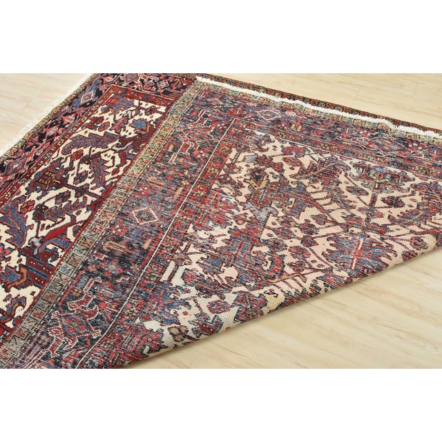 Heriz Rug 7' X 8'11'' Ivory Wool Tribal Semi-Antique Hand-Knotted Carpet For Sale - Image 13 of 14